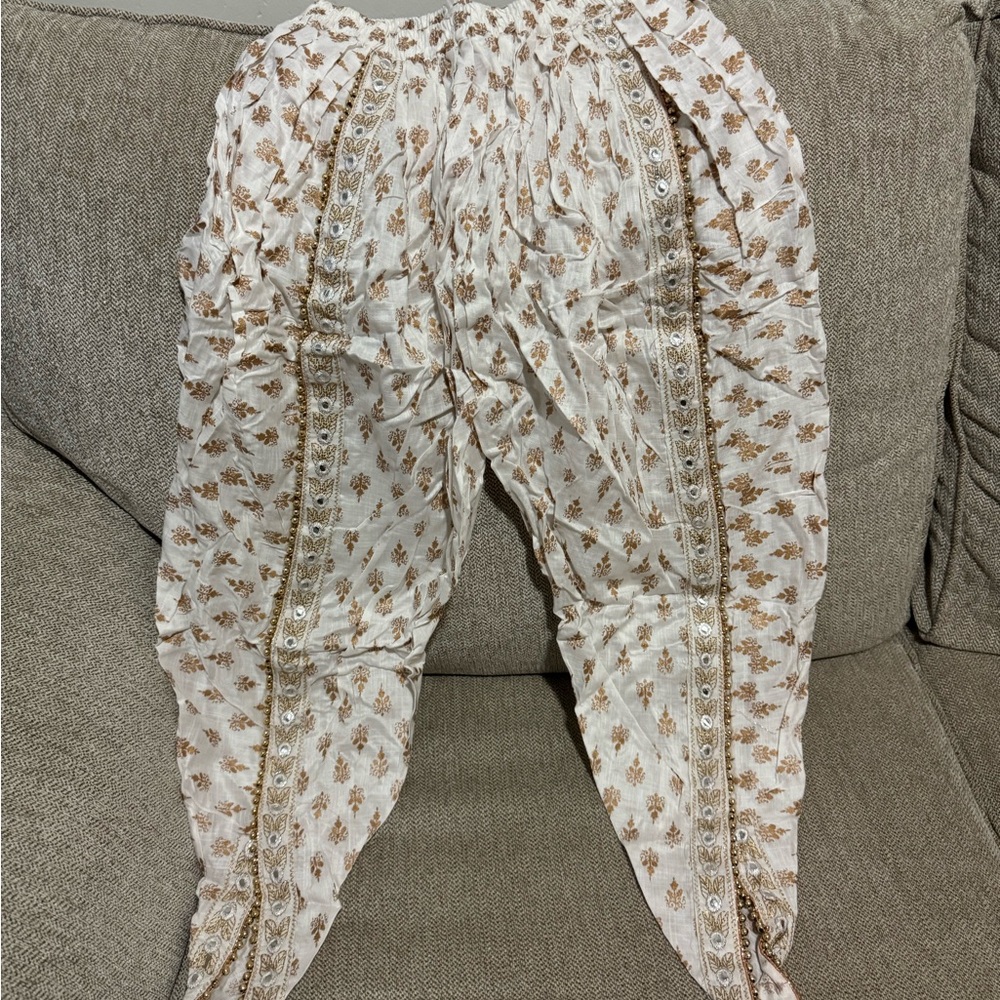 Bohemian White and Gold Patterned Pants
